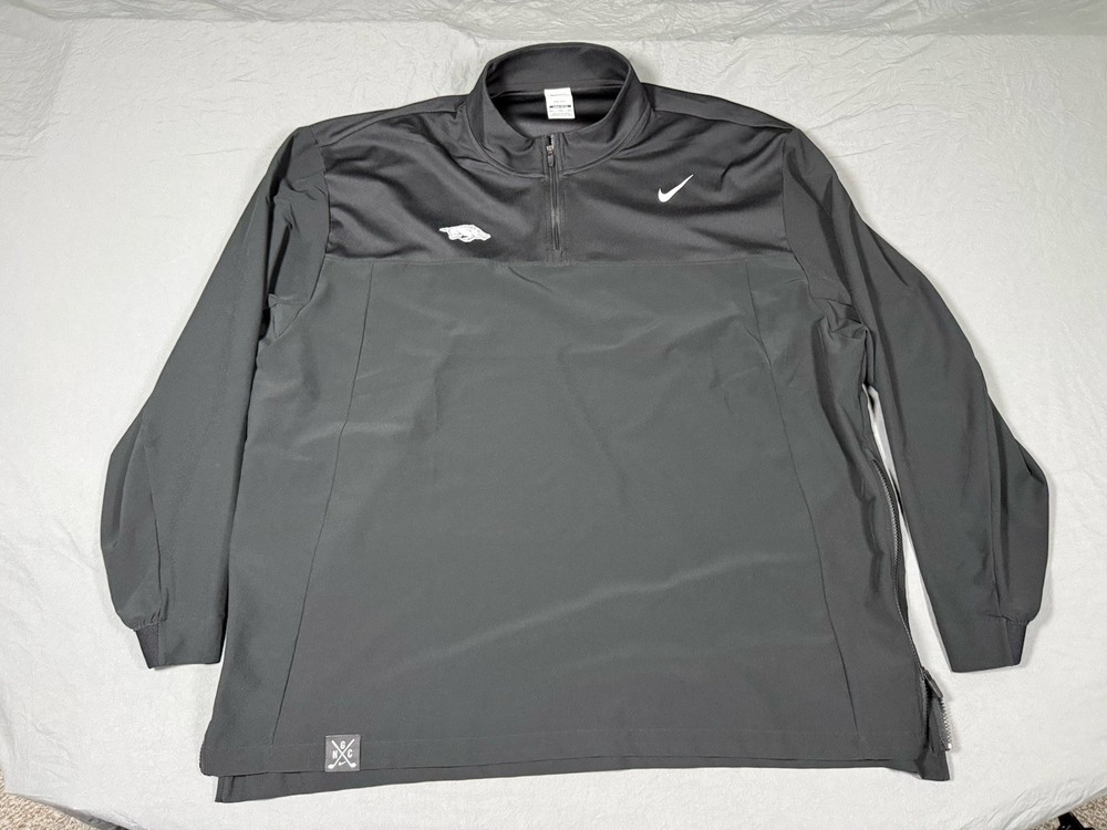 Nike NWOT 2XL Black Dri-Fit 1/4 Zip Pullover Golf Arkansas Razorbacks Side Zip