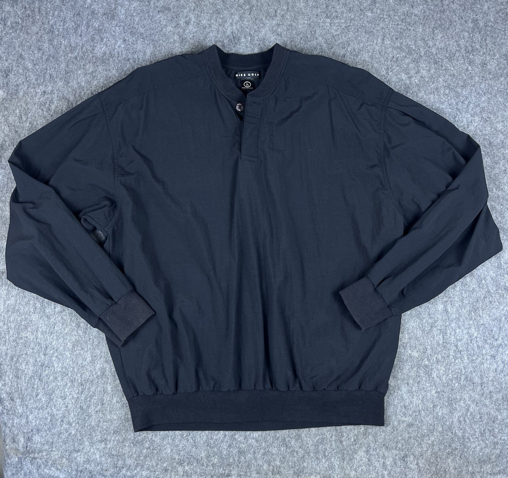 Vtg Nike Golf Men's Quarter Button Pullover Windbreaker Black 100% Nylon Size L