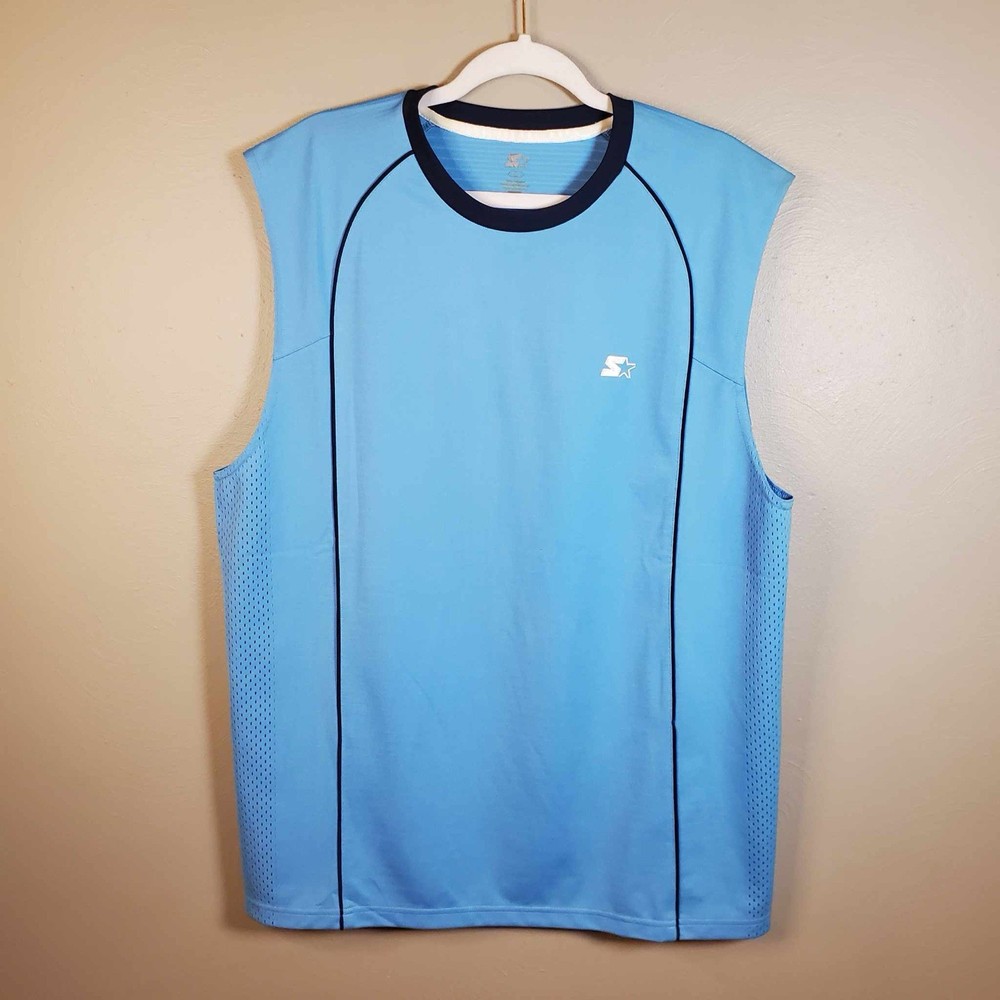 Y2K Starter Jersey Tank Top Mens Blue Size Large L Embroidered Logo Vintage