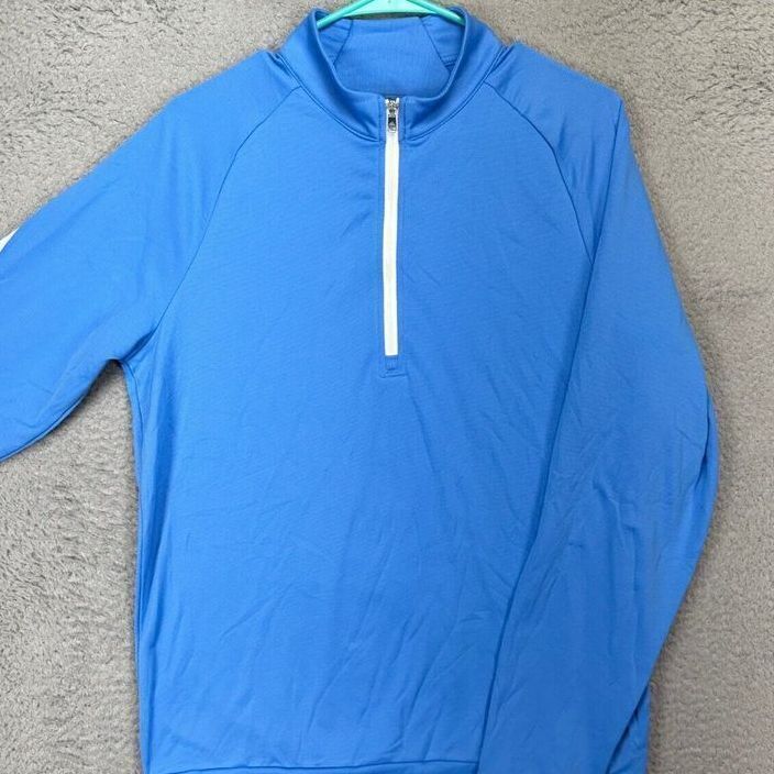 Adidas Pullover Shirt Mens Small Blue 3-Stripes Quarter Zip Golf Activewear NEW gallery
