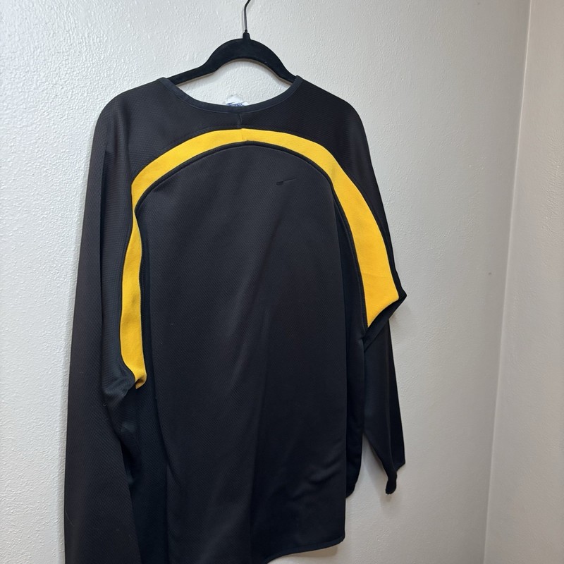 Majestic Men’s L Black Yellow Colorblock Raglan Long Sleeve Breathable Tee gallery