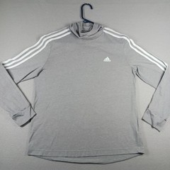 Adidas Hooded Shirt Mens Medium Gray Climalite 3-Stripes Pullover Athletic Logo