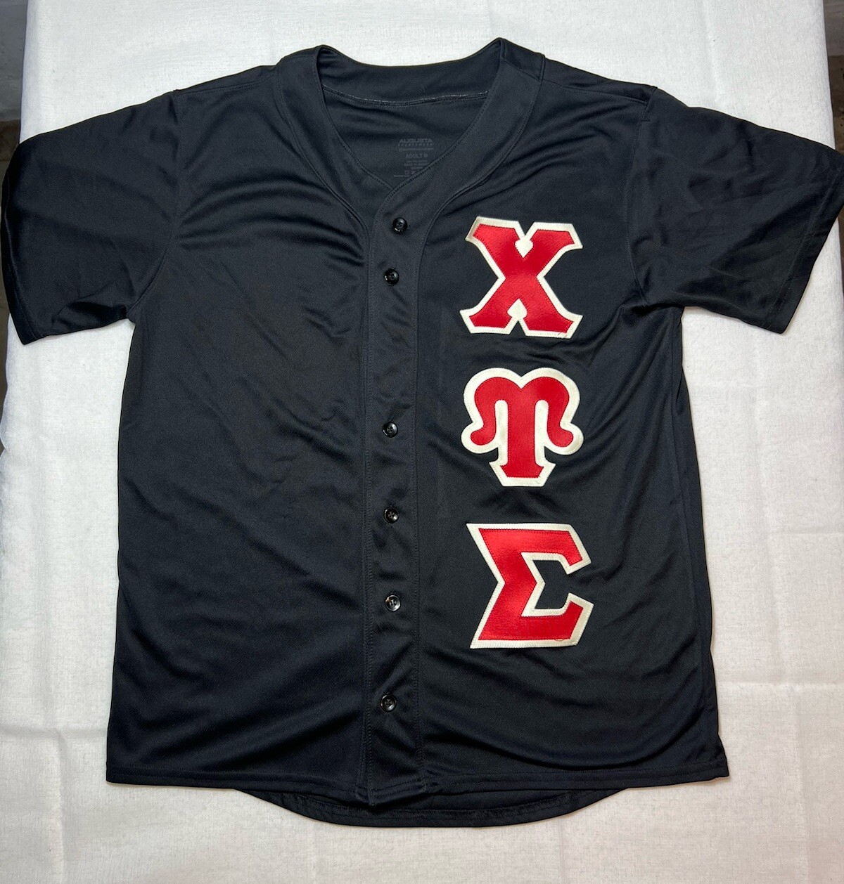 Chi Upsilon Sigma Black Embroidered Baseball Jersey Shirt Size Medium Button Up gallery