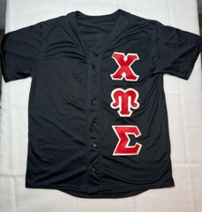 Chi Upsilon Sigma Black Embroidered Baseball Jersey Shirt Size Medium Button Up