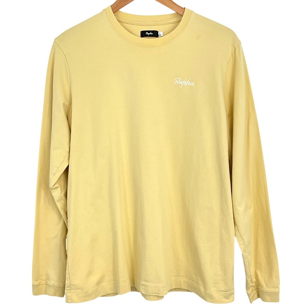 Rapha Logo Long Sleeve T Shirt Yellow Crew Neck Size L 100% Cotton *FLAW*