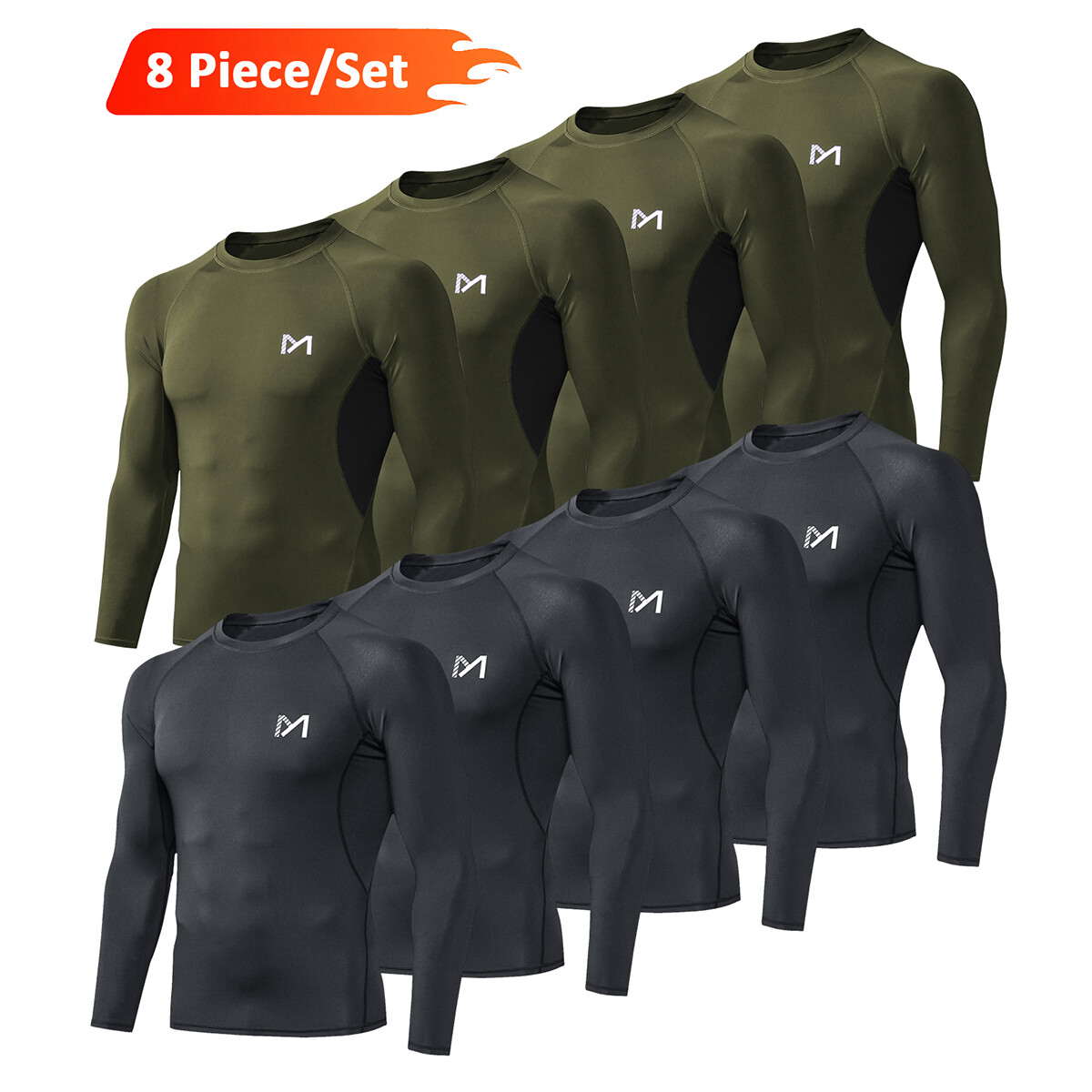 8 Pack/Set Compression Shirts for Men Long Sleeve Athletic Base Layer Undershirt gallery