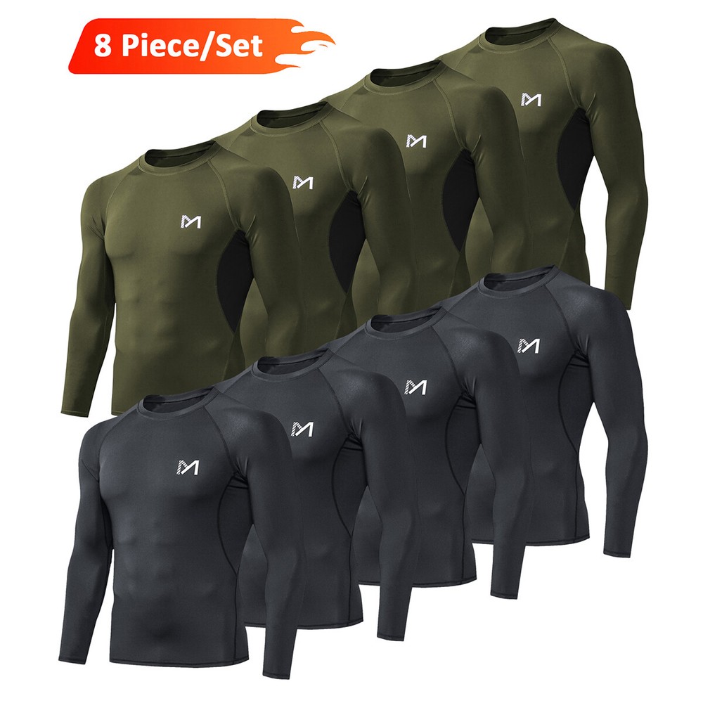 8 Pack/Set Compression Shirts for Men Long Sleeve Athletic Base Layer Undershirt