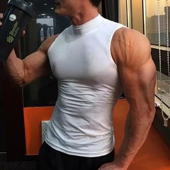 Men’s High Neck Gym Tank Top Compression Sleeveless Sports Shirt Fitness Vest