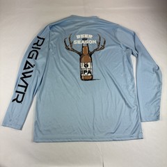 Rig Water Performance Long Sleeve Shirt Mens L Blue UPF 50 Beer Season Deer Hunt