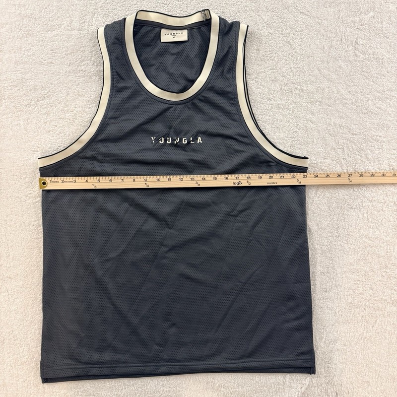 YOUNG LA MESH BASKETBALL JERSEY TANK TOP MENS XL BLACK CREAM TRIM GYM NWOT gallery