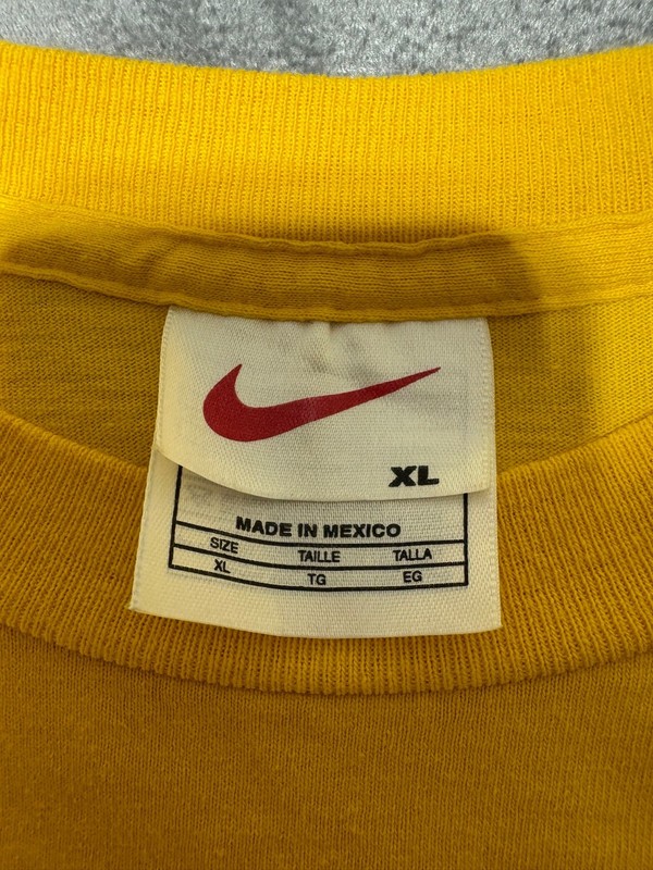 Nike Mens Size XL Yellow Raised Dot Spellout Short Sleeve Shirt 90s VTG Stain gallery