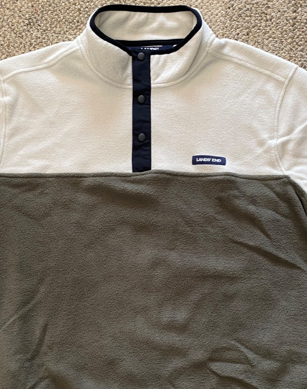 Lands' End Fleece Pullover Top Shirt Soft Stretch Beige Olive Men's Large L gallery