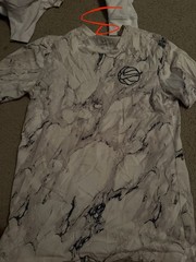 Men’s Size M White/Gray/Black Marbled Crew Neck Polyester Logo Tee Lightweight