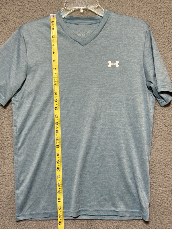 Under Armour Shirt Mens Medium Blue Heather V Neck HeatGear Loose Fit Athletic gallery