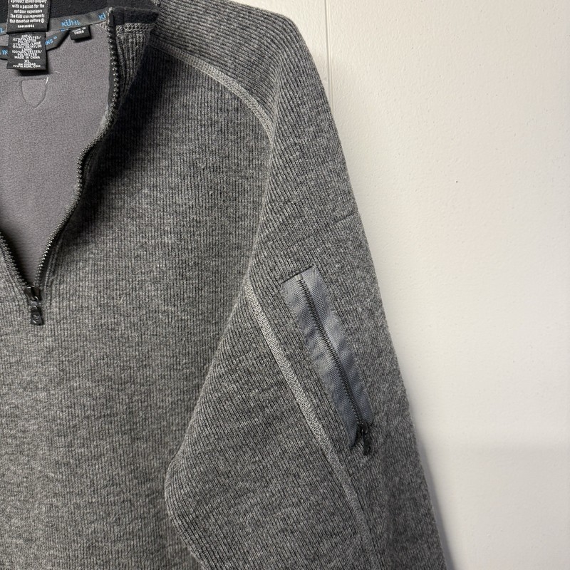 Kuhl Sweater Wool Blend Quarter Zip ThermoKore Thor Gray Fleece Lined Men XL EUC gallery