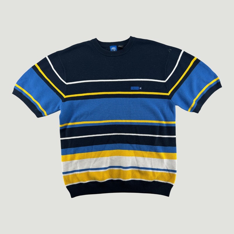 Vintage ENYCE Knit Tee Y2K Blue Yellow Striped Hip Hop Streetwear Shirt Men’s M gallery