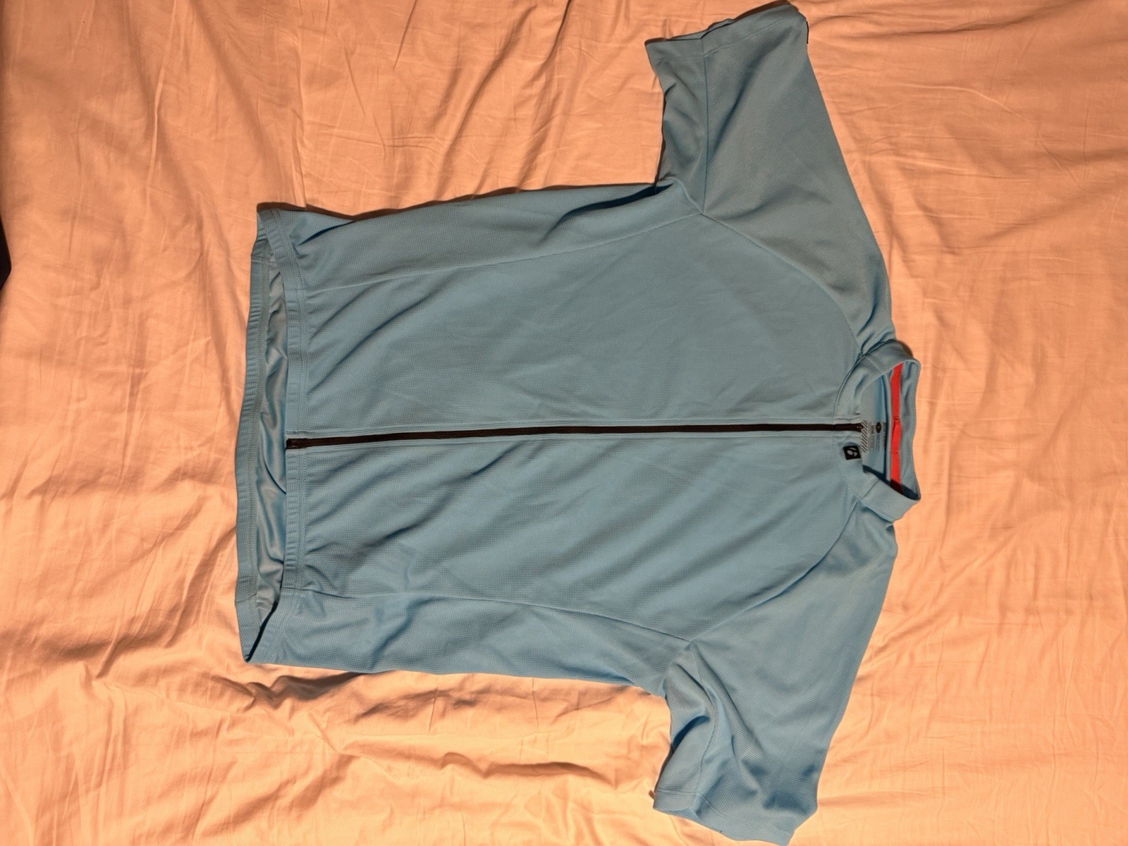 Men's Blue Polyester Polo Shirt 1/4 Zip Short Sleeve Stand-Up Collar M gallery