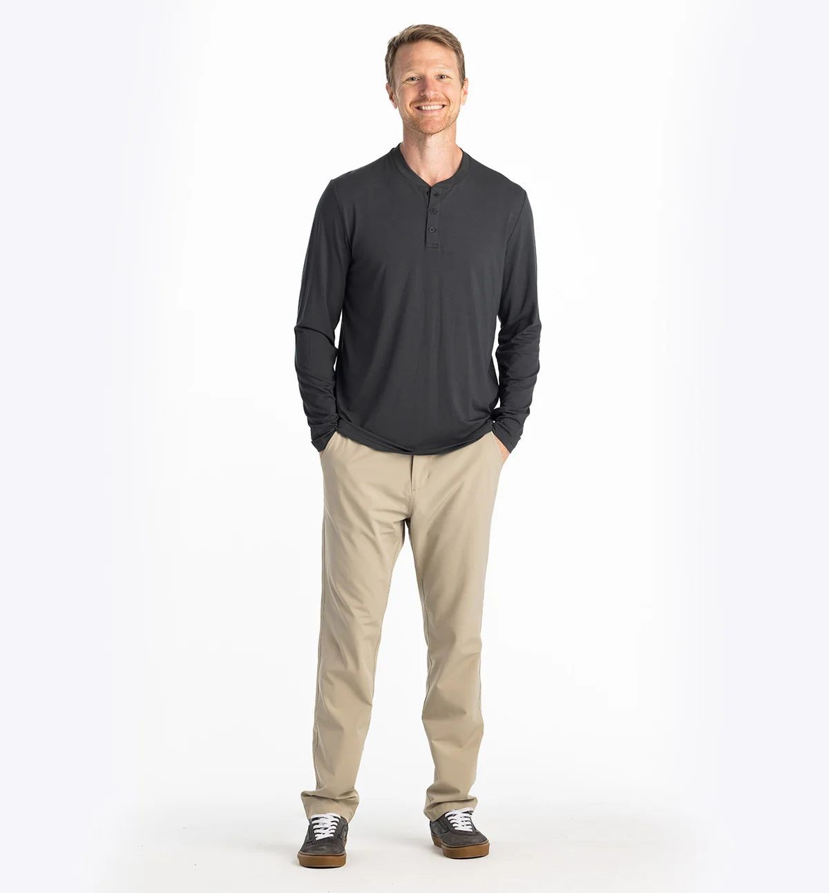 Free Fly Bamboo Flex Long Sleeve Henley Men's Shirt, Black Sand, Small gallery