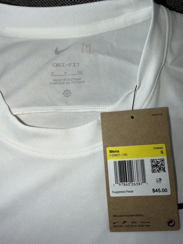 Nike Dri-FIT Tennis Shirt Men’s Size Small White Athletic Performance Tee NWT gallery