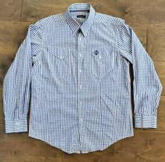 7 Diamonds Men’s XL Flip Contrasting Cuff Cotton Casual Dress Shirt Blue Plaid