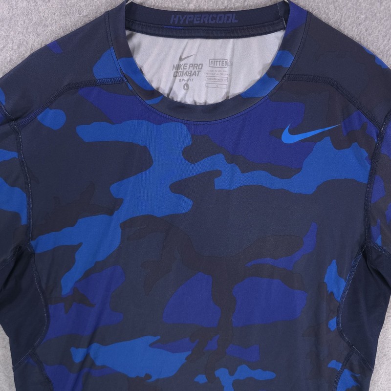 Nike Pro Combat Hypercool Fitted Blue Camo Dri-Fit Training Shirt Mens Large gallery