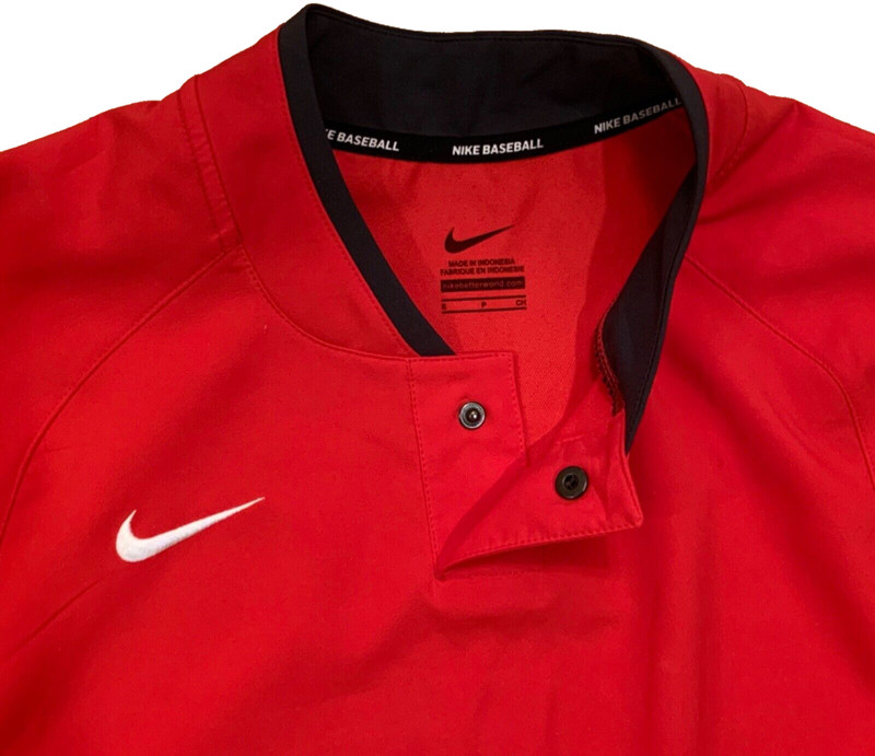 Nike Baseball Short Sleeves Red & Gray Trim Henley Snap Collar Shirt Mens Size S gallery