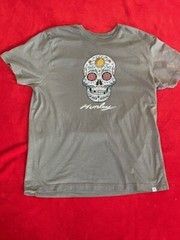 Hurley Shirt LARGE Dark Gray Sugar Skull Mexican Graphic Logo Casual Mens