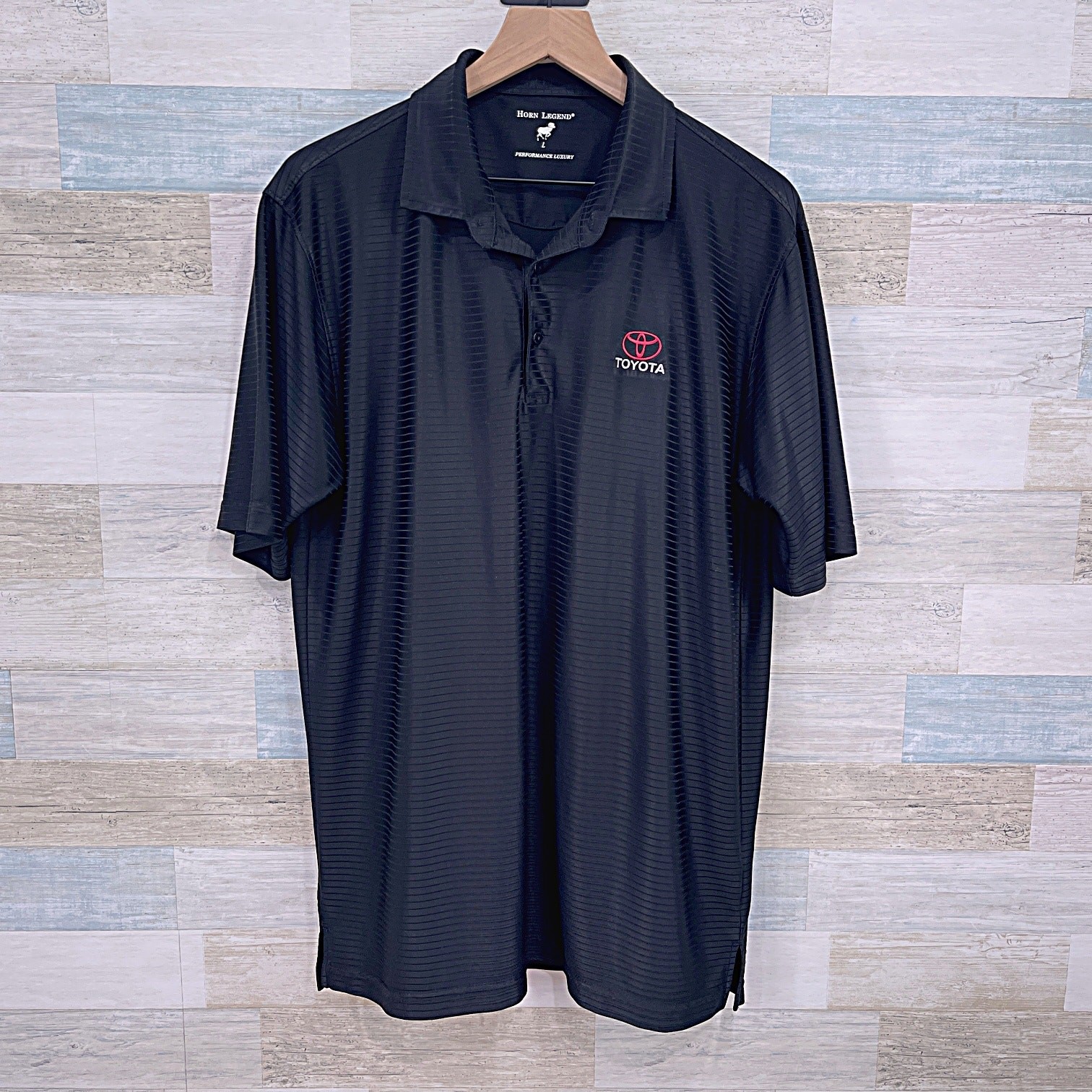 Toyota Logo Performance Golf Polo Black Textured Stripe Workwear Men Large gallery