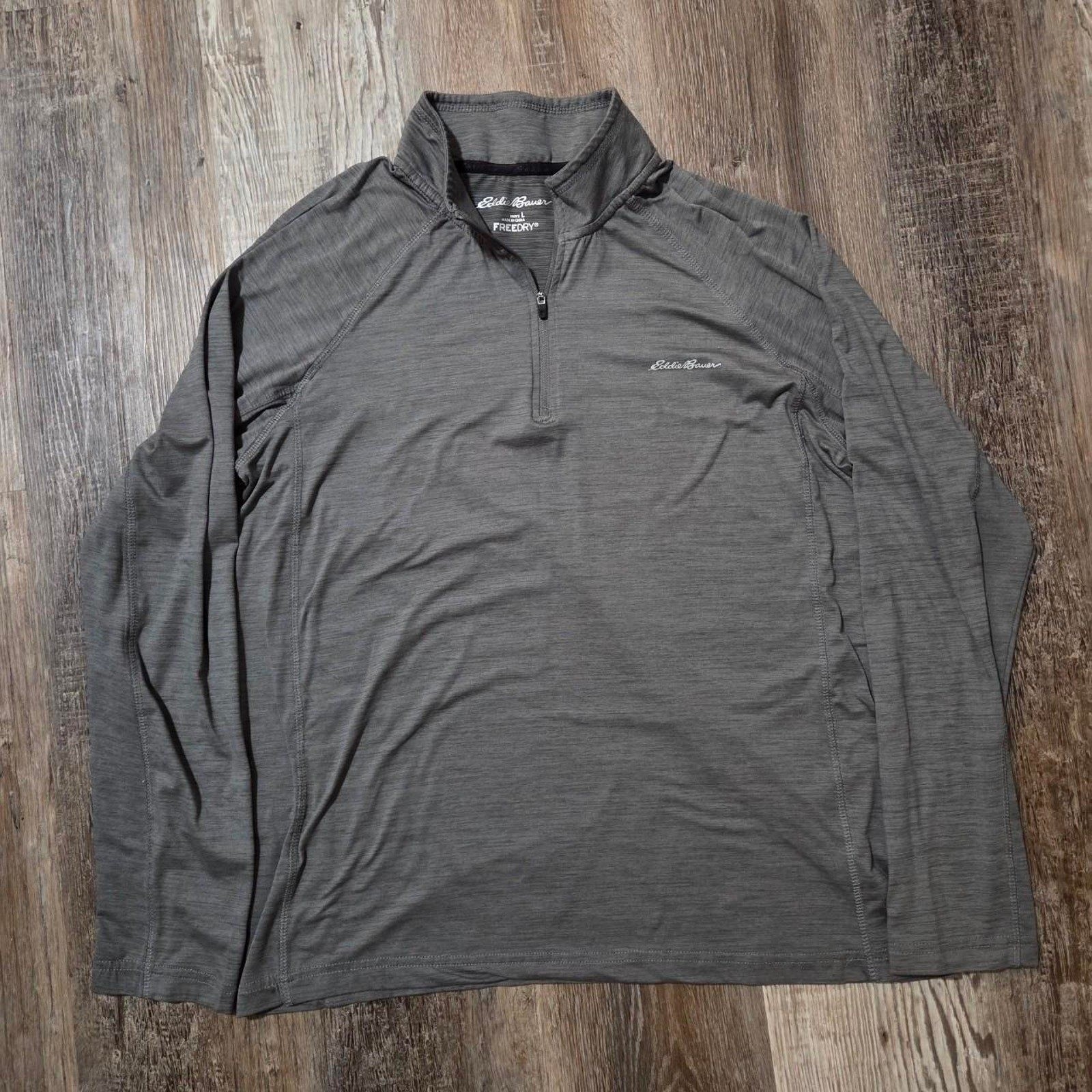 Eddie Bauer Mens FreeDry Quarter Zip Pullover Gray Heather Performance Shirt L gallery