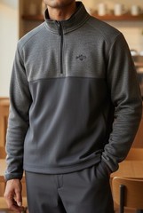 Callaway Mixed Media Pullover Men Large Heather Gray 1/4 Zip Tech Pocket Fleece