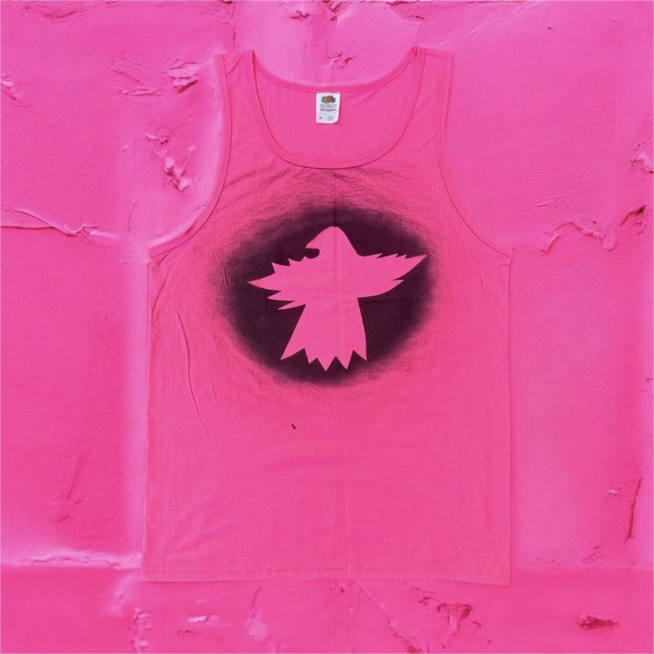 PINK DOVE TANK lightweight tank top with black spray paint dove design - MEDIUM gallery