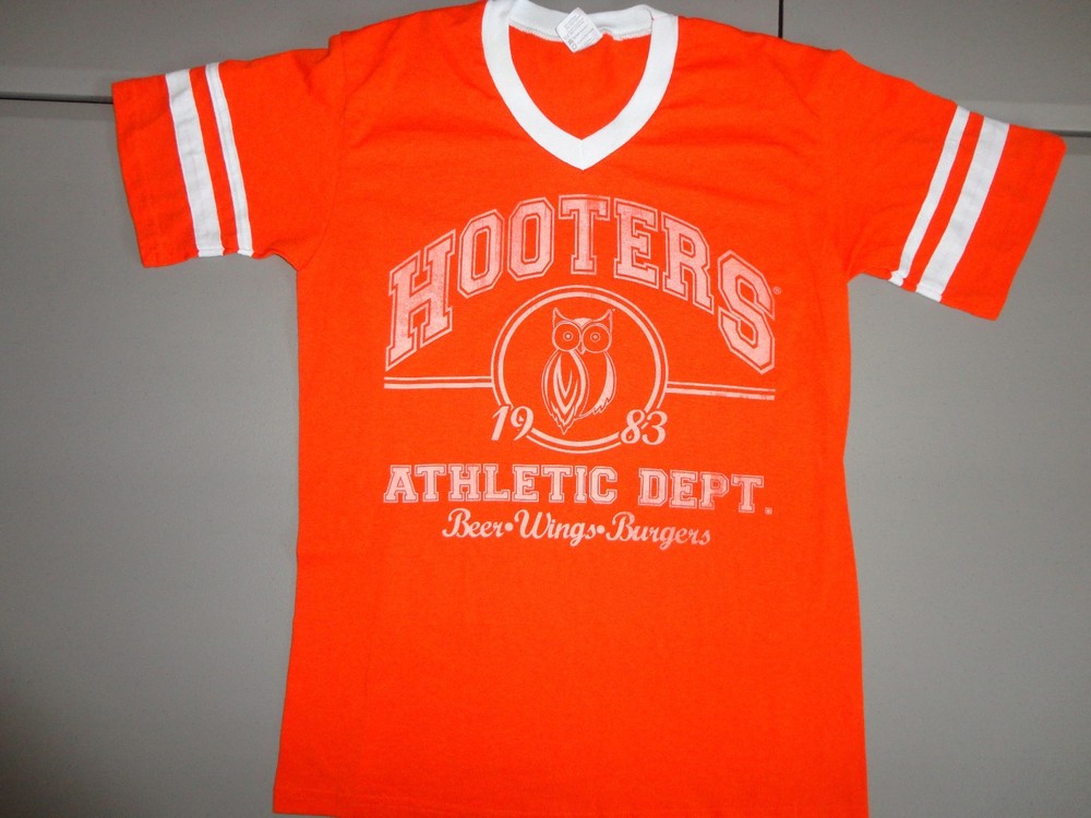 Orange HOOTERS Athletic Department 50-50 Football Style Jersey Shirt Mens M NICE