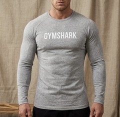 Gymshark Gray Long Sleeve Tee Shirt Mens Sz Large Workout Gym Athletic Logo