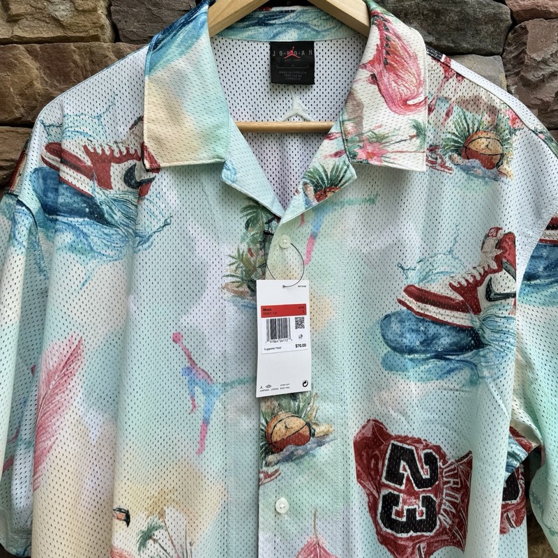 Nike Jordan Essentials Men's Printed Camp Top Flamingo Blue Large IB3007-133 gallery