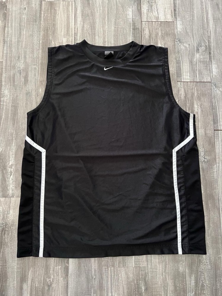 Y2K 2000s Nike Men's Basketball Dri-Fit Mesh Jersey Tank Top Black/White XXL
