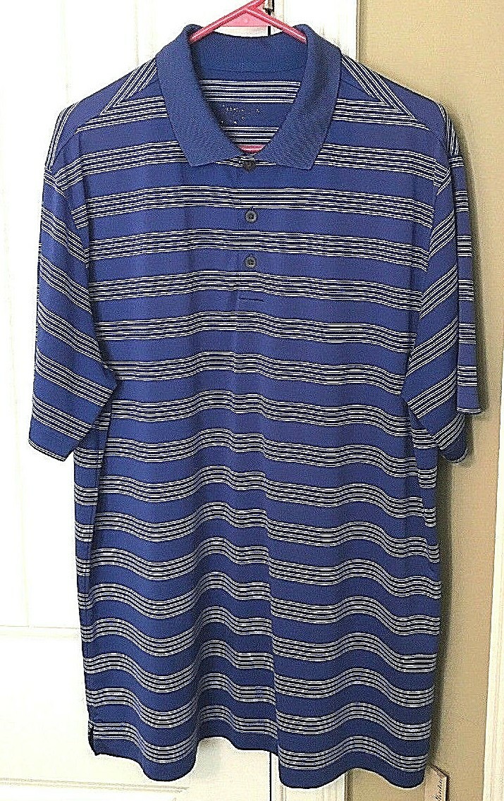 Mens Nike Golf Tour Performance Royal Stripe Short Sleeve Dri-Fit Polo Shirt XL gallery