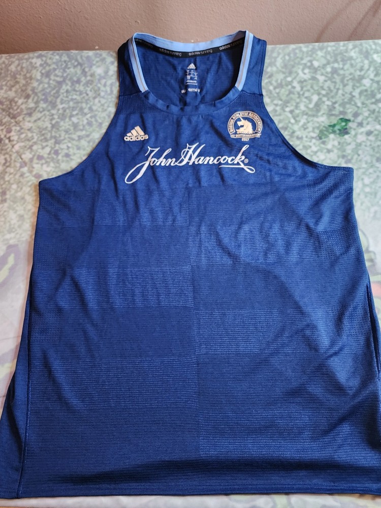 adidas Men's L Blue Climacool 2017 Boston Marathon Tank Scoop Neck Polyester