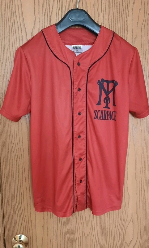 Scarface Mens Red And Black Tony Montana Baseball Jersey Size M gallery
