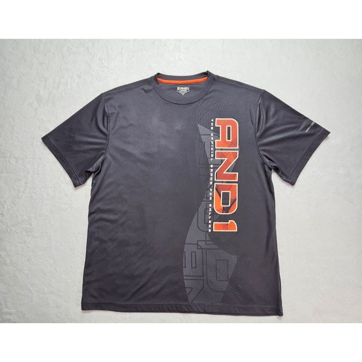 AND1 Mens Basketball Performance Graphic T-Shirt Charcoal Gray Orange Large gallery