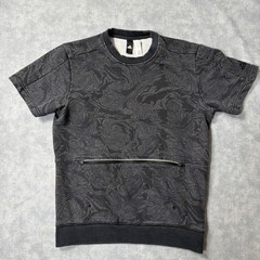 Adidas Shirt Mens Small Gray Floral Short Sleeve Zip Pocket Athletic Top Tee