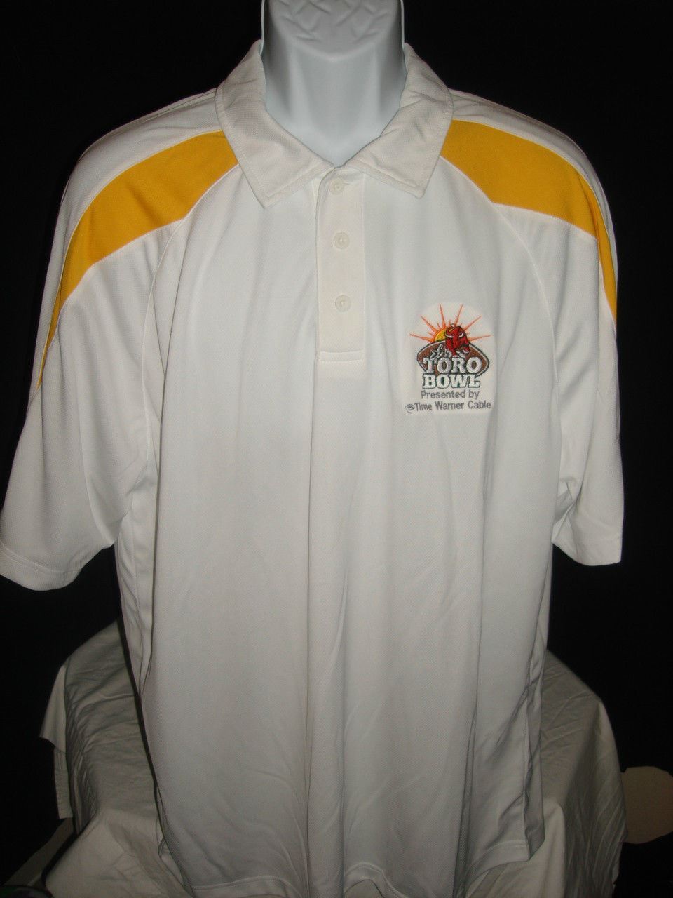 AUGUSTA SPORTSWEAR * EL TORO BOWL * poly White/Yellow golf XL Polo Shirt EUC gallery
