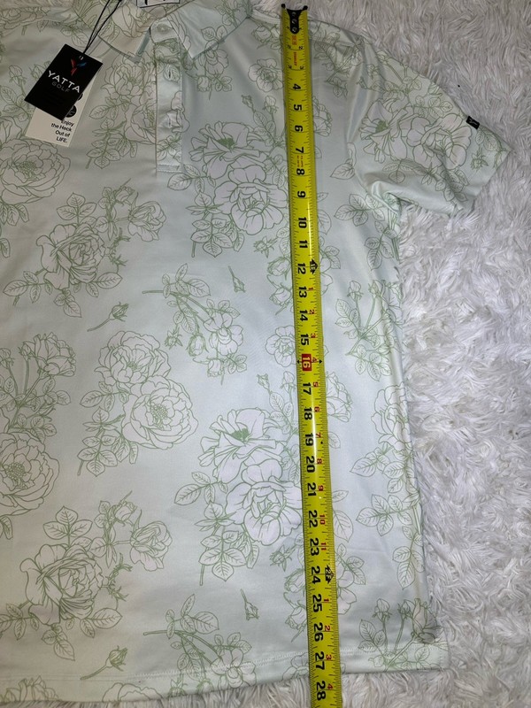 MENS SMALL YATTA GOLF Light Green/WHITE FLORAL POLO SHIRT - NWT gallery
