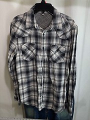 7 For All Mankind Gray Plaid LONG SLEEVE SHIRT Small S 14.5 x 32/33