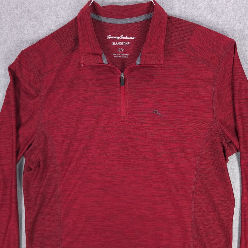 Tommy Bahama Island Zone Performance Red 1/4 Zip Long Sleeve Pullover Mens Small gallery