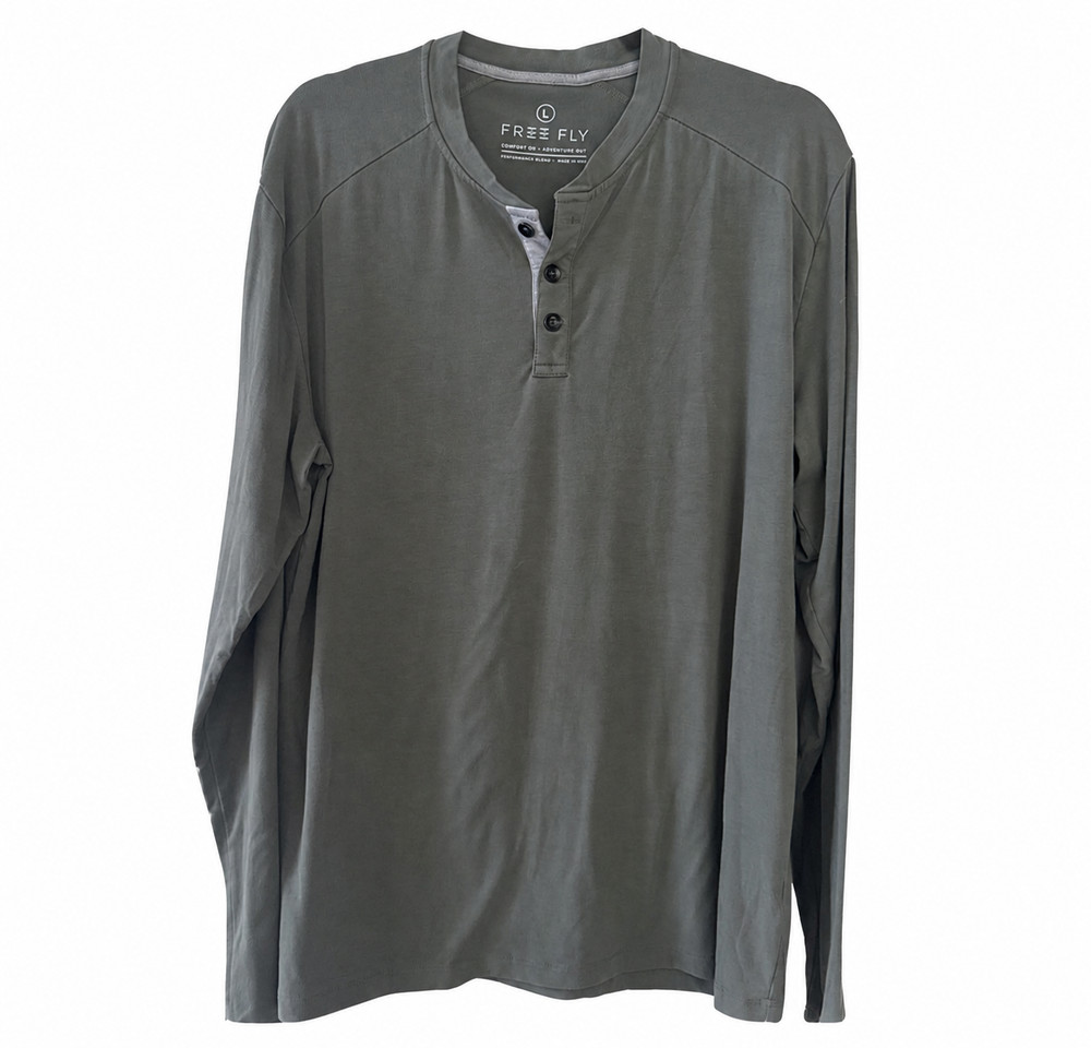 Free Fly Bamboo Henley Shirt Men Large Green Long Sleeve Outdoor Fishing