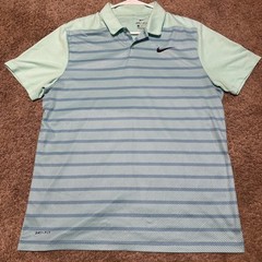 NIKE Dri-Fit Light Green/ Blue Stripe Golf Polo Shirt Mens Large