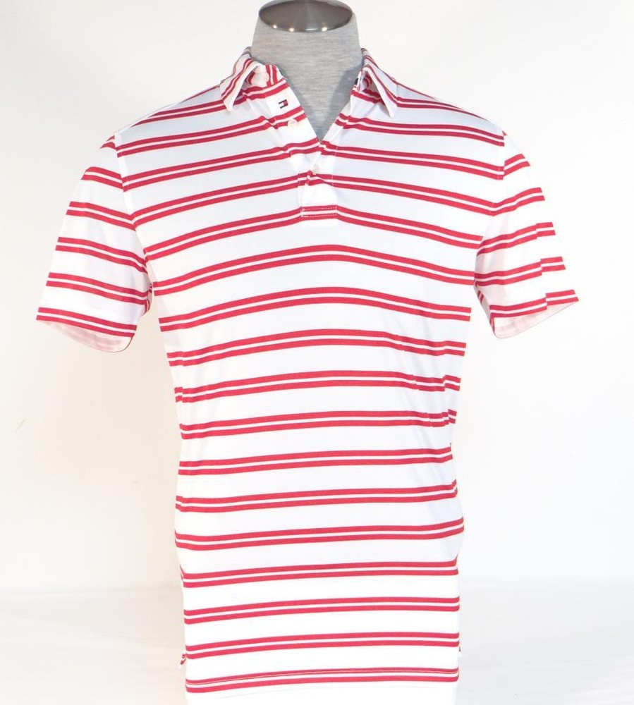 Tommy Hilfiger Golf Red & White Short Sleeve Polo Shirt Mens NEW