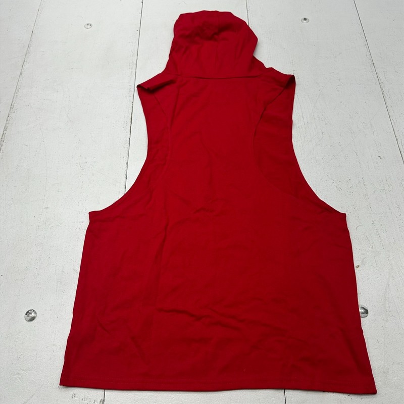Red "Beast Mode" Skull Graphic Athletic Cut Off Hooded Workout Top Men's S NEW gallery