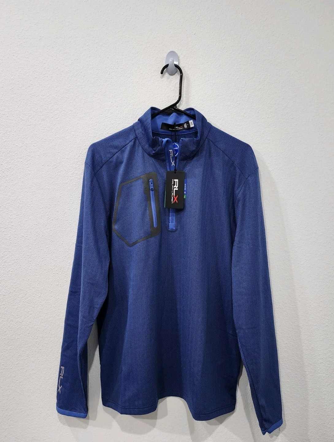 RLX Ralph Lauren Pullover Top Men's Blue Herringbone 1/4 Zip Long-Sleeve Size M gallery