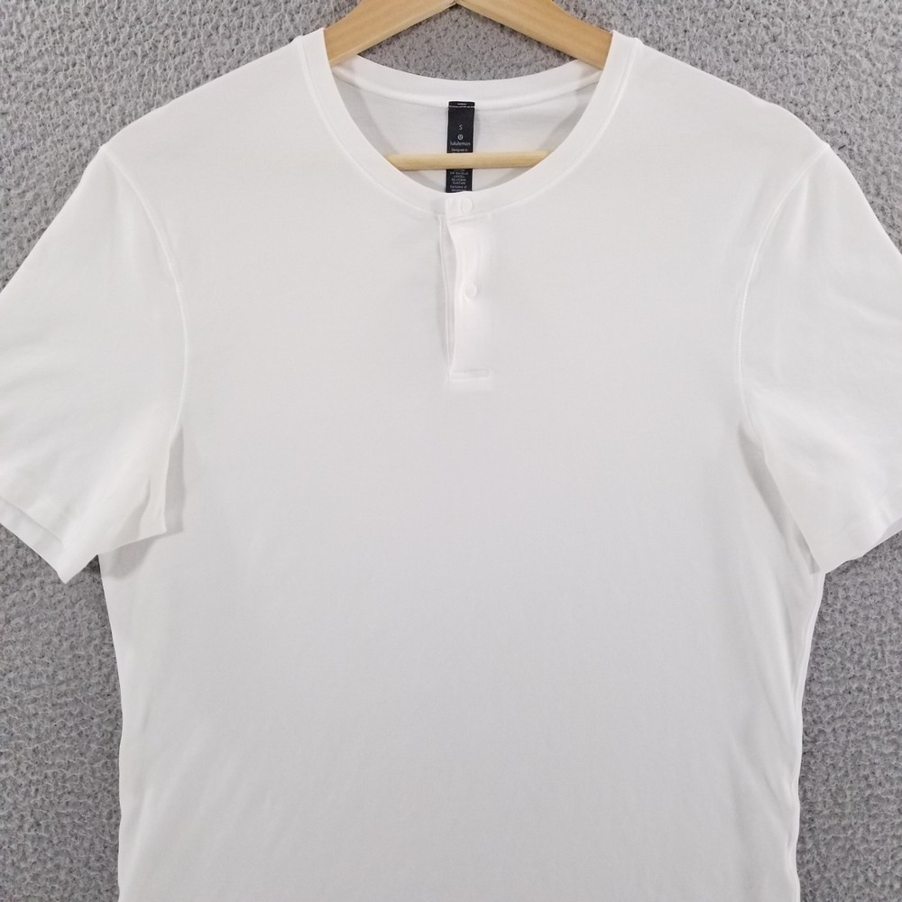 Lululemon 5 Year Basic Henley Tee Shirt Mens Small White Pima Athletic Five